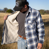 Sherpa Lined Flannel Jacket - Cobalt Blue/White