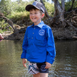 Kids Footy Shorts - Blue/Black Aztec