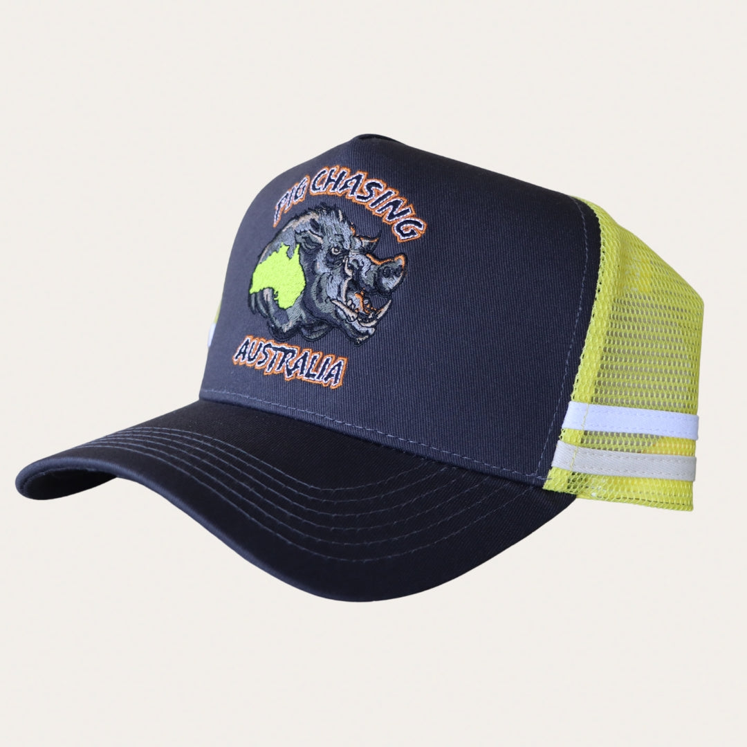 Aussie Boar Trucker Cap - Charcoal/Fluro Yellow