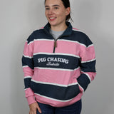 Half Zip Jumper - Navy/Pink Stripe