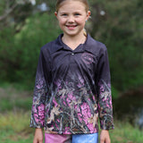 Kids Long Sleeve Fishing Shirt - Real Camo Pink