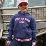 Kids Embroidered Hoodie - Navy/Pink