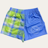 Plaid Footy Shorts - Lime/Sky
