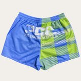 Plaid Footy Shorts - Lime/Sky