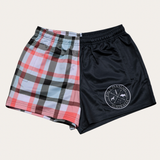 Plaid Footy Shorts - Blue/Black/Red - Zip Pockets