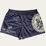 Bucking Boar Footy Shorts - Navy/Cream - Zip Pockets