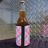 Pink/Green Plaid Stubby Cooler