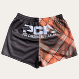 Plaid Footy Shorts - Rust/Charcoal