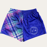 Plaid Footy Shorts - Navy/Pink/Teal